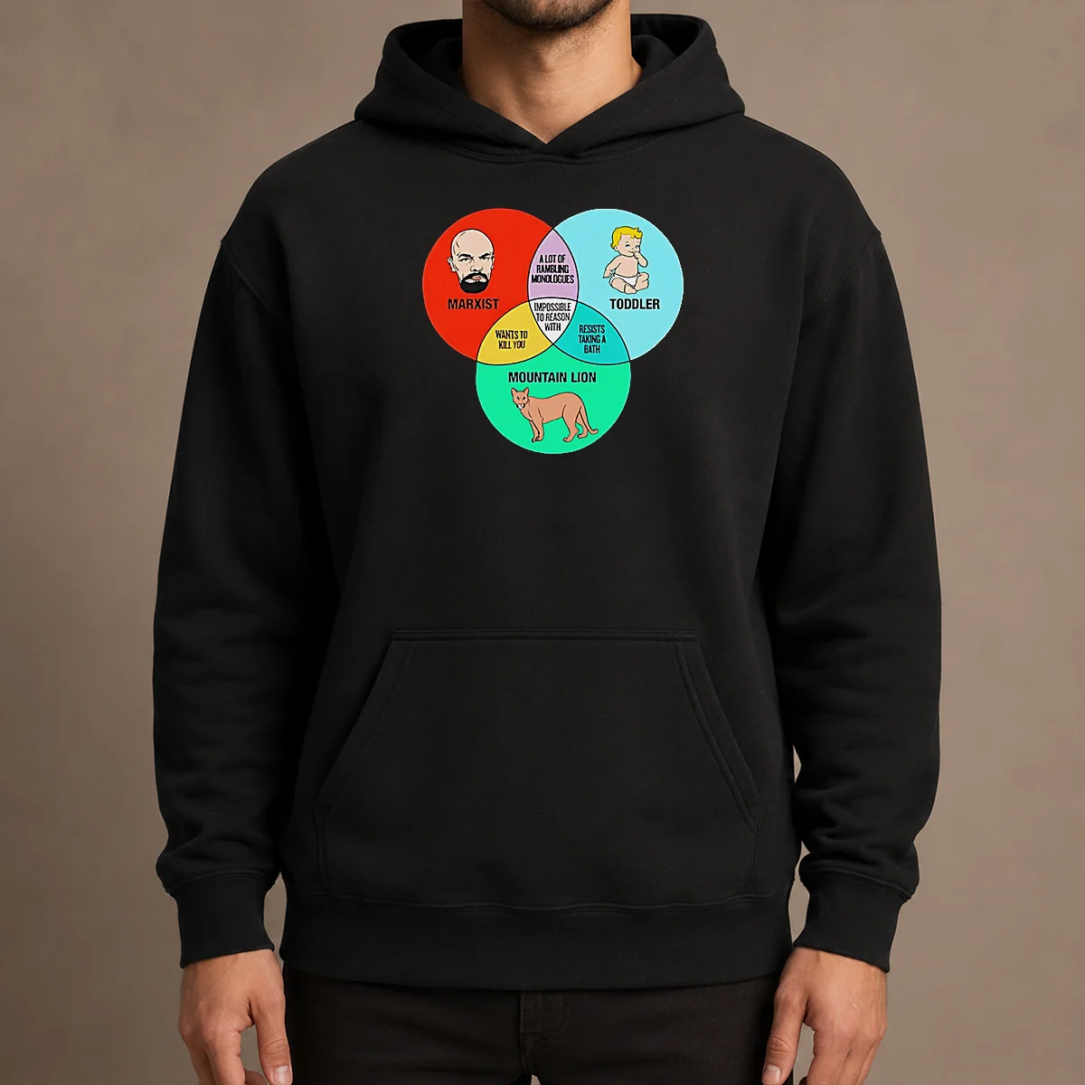 Funny Marxist Toddler And Mountain Lion Venn Diagram Impossible To Reason With Hoodie