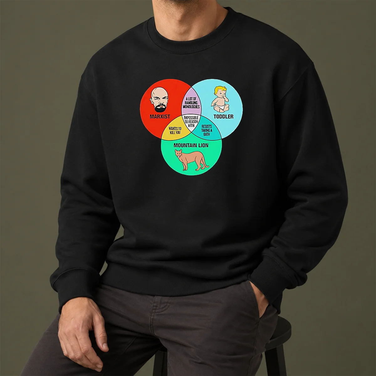 Funny Marxist Toddler And Mountain Lion Venn Diagram Impossible To Reason With Sweater