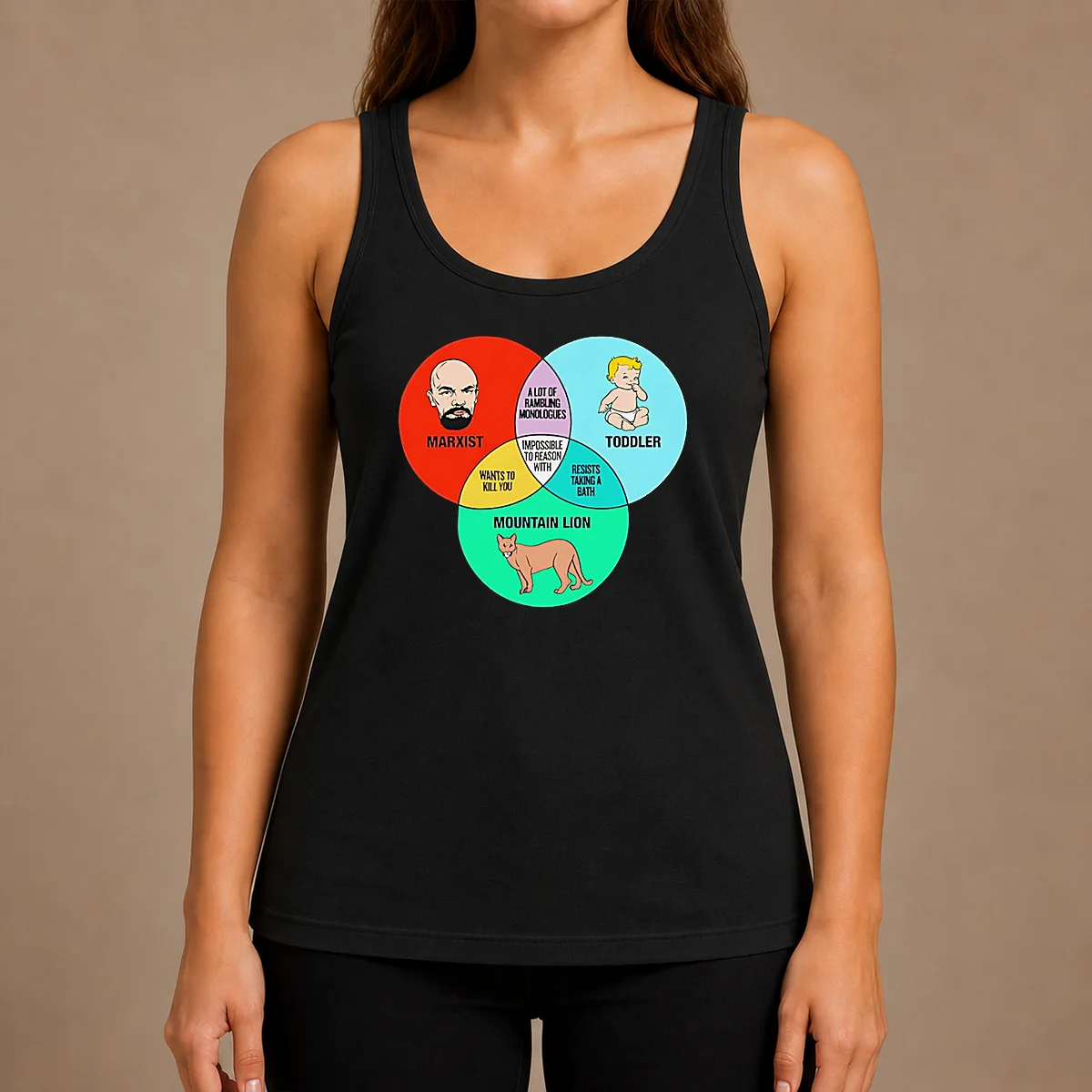 Funny Marxist Toddler And Mountain Lion Venn Diagram Impossible To Reason With Tank Top