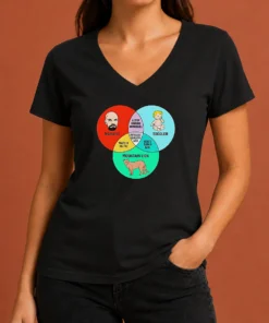Funny Marxist Toddler And Mountain Lion Venn Diagram Impossible To Reason With V Neck Shirt in heather gray, soft fabric with clear graphic print
