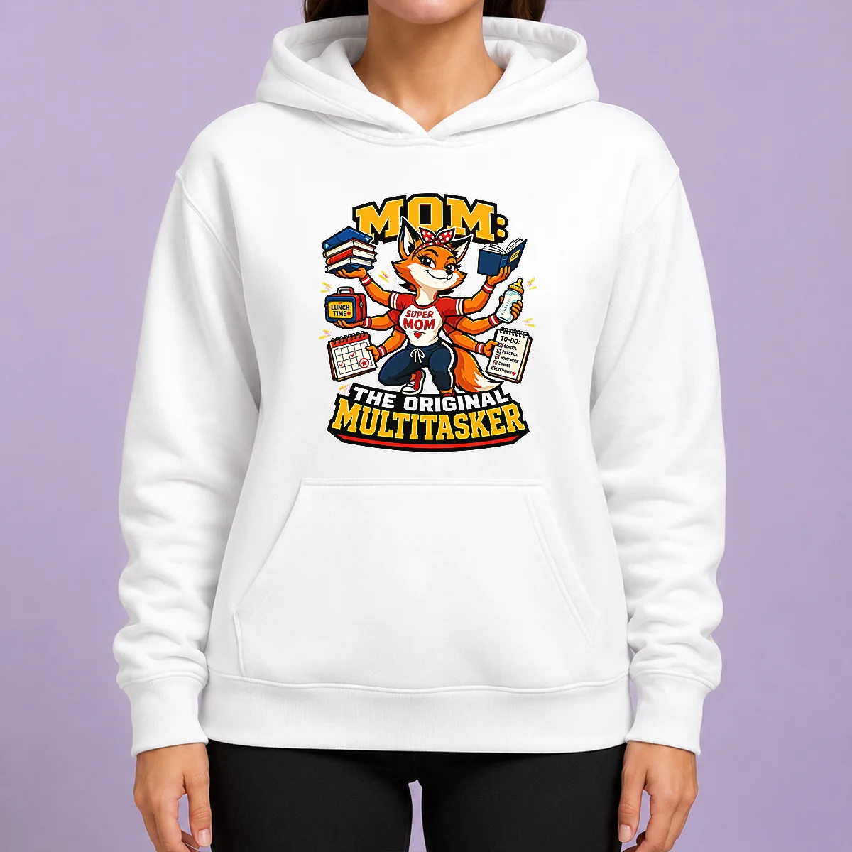 Funny Mom Multitasking Fox Mascot Graphic Tee Hoodie