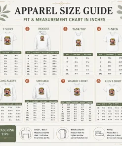 Size chart for Funny Mom Multitasking Fox Mascot Graphic Tee Shirt with measurements in inches and cm.