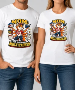 Funny Mom Multitasking Fox Mascot Graphic Tee Shirt