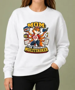 Funny Mom Multitasking Fox Mascot Graphic Tee Sweater