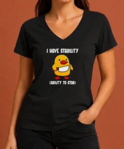 Funny Pretty I Have Stability Ability To Stab Cute Duck With Knife V-Neck Shirt