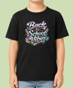 Good Back To School Vibes Y2K Kids T Shirt in bright colors, displayed flat on a white background