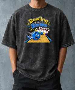 Good Bowling For Strike Fun Vector Washed T Shirt in soft, vintage-style washed fabric