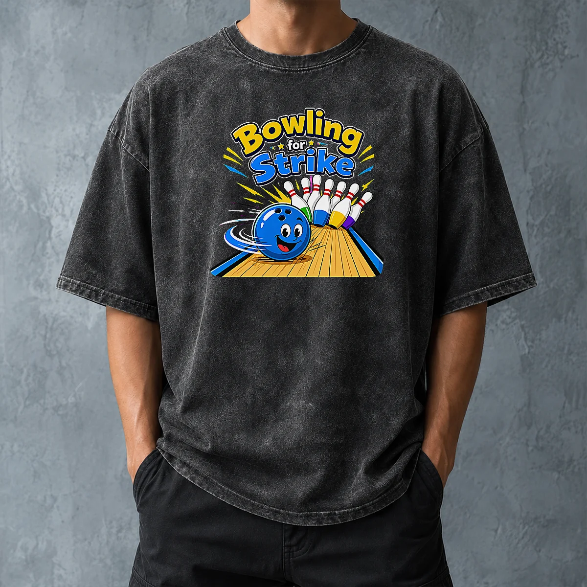 Good Bowling For Strike Fun Vector Washed T Shirt in soft, vintage-style washed fabric
