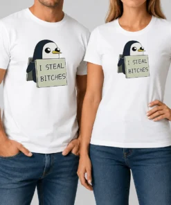 Good Hot Gunter The Penguin I Steal Bitches Adventure Time t shirt front view on a white background