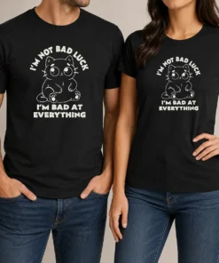 Good I'M Bad At Everything t shirt in black with white text, short sleeve casual cotton tee