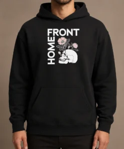 Good Official Homefront Skull Flowers Hoodie in black with floral skull design, front view