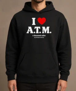 Good Official I Love ATM A Thousand Miles By Vanessa Carlton Hoodie in black with front pocket and drawstring hood