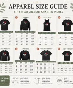 Size chart for Good Official I Love ATM A Thousand Miles By Vanessa Carlton with measurements in inches and cm