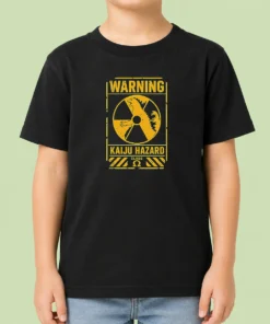 Good Pretty Omega Class Kaiju Hazard Warning Geek Kids T Shirt featuring bold hazard graphic on a comfortable kids cotton tee