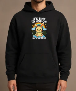 Good Time To Hop On Hoodie in dark gray with front kangaroo pocket and adjustable drawstring hood