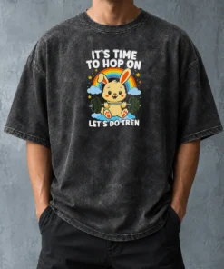 Good Time To Hop On Washed T Shirt front view on a washed cotton fabric tee