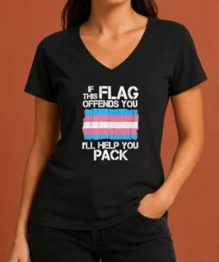 Good Transgender Pride Flag If This Flag Offends You I Will Help You Pack V-Neck Shirt