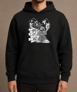 Good Y2K Streetwear Graffiti Spray Paint Character Urban Aesthetic Hoodie front view with vibrant spray paint character design