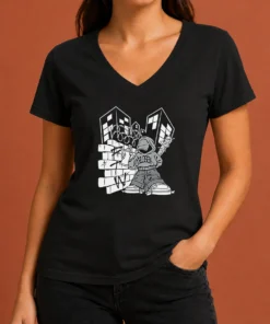 Good Y2K Streetwear Graffiti Spray Paint Character Urban Aesthetic V-Neck Shirt