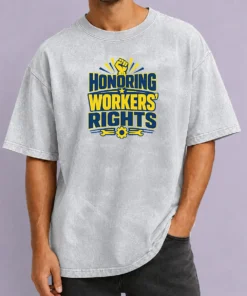Happy Nice Labour Day Honoring Workers Rights Vector printed on a soft washed t shirt in light color
