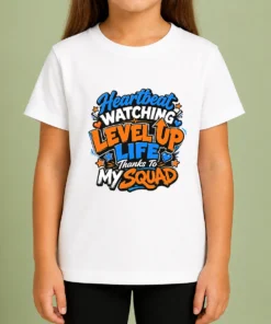 Heartbeat Watching Level Up Life Thanks To My Squad Cartoon Kids T-Shirt