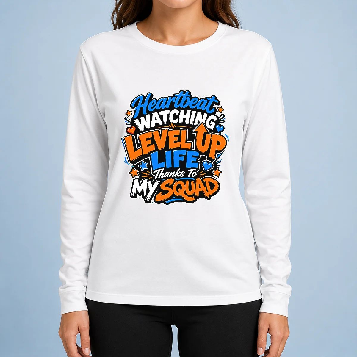 Heartbeat Watching Level Up Life Thanks To My Squad Cartoon Long Sleeve Shirt