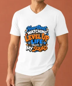 Heartbeat Watching Level Up Life Thanks To My Squad Cartoon V-Neck Shirt