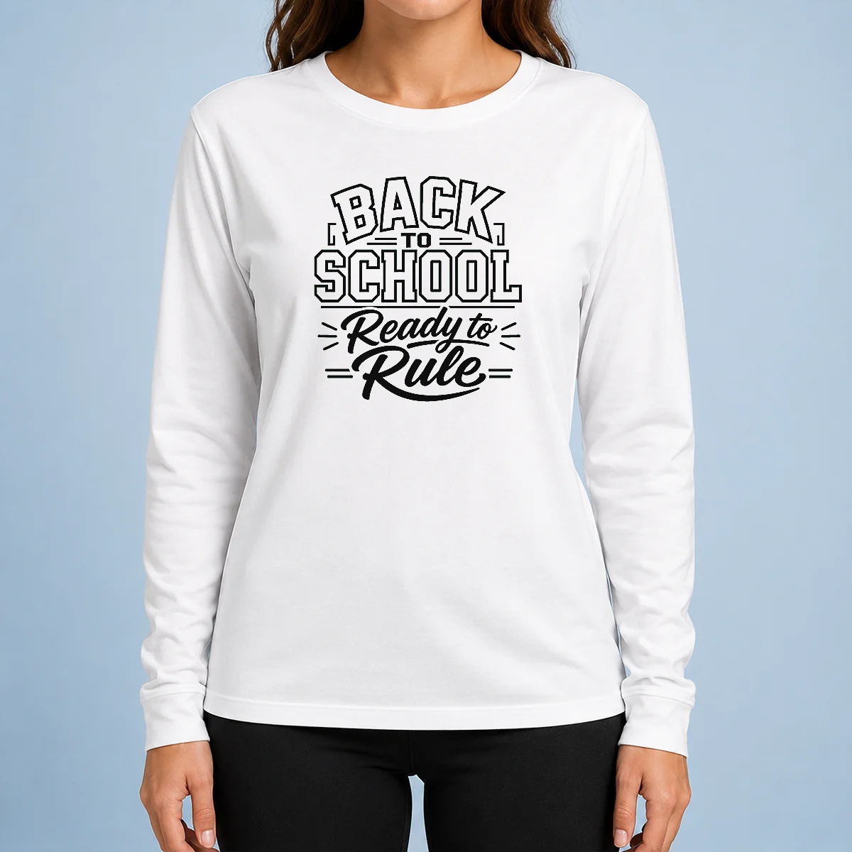 Hot Back To School Ready To Rule Line Art Students Long Sleeve Shirt