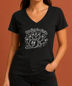 Hot Bowling For Strike Line Art V-Neck Shirt