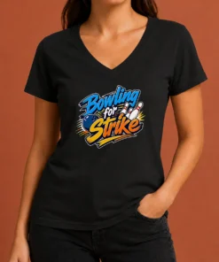 Hot Bowling For Strike Typography V-Neck Shirt