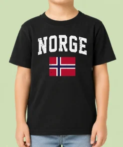 Hot Funny Norge Flag Norway Norwegian Souvenir Kids T Shirt in white, featuring a playful Norwegian flag design for children