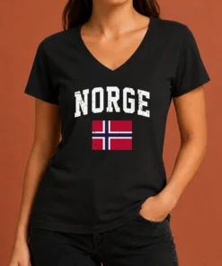 Hot Funny Norge Flag Norway Norwegian Souvenir V-Neck Shirt