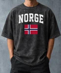 Hot Funny Norge Flag Norway Norwegian Souvenir Washed T-Shirt