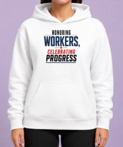Hot Good Labour Day Celebration Honoring Workers Minimalist Hoodie in charcoal gray with front pocket and drawstring hood