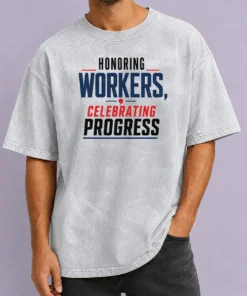 Hot Good Labour Day Celebration Honoring Workers Minimalist Washed T Shirt displayed flat showing soft fabric and muted colors