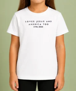 Hot Loves Jesus And America Too 1776 2026 Faith Patriotic Christianity Freedom Kids T-Shirt