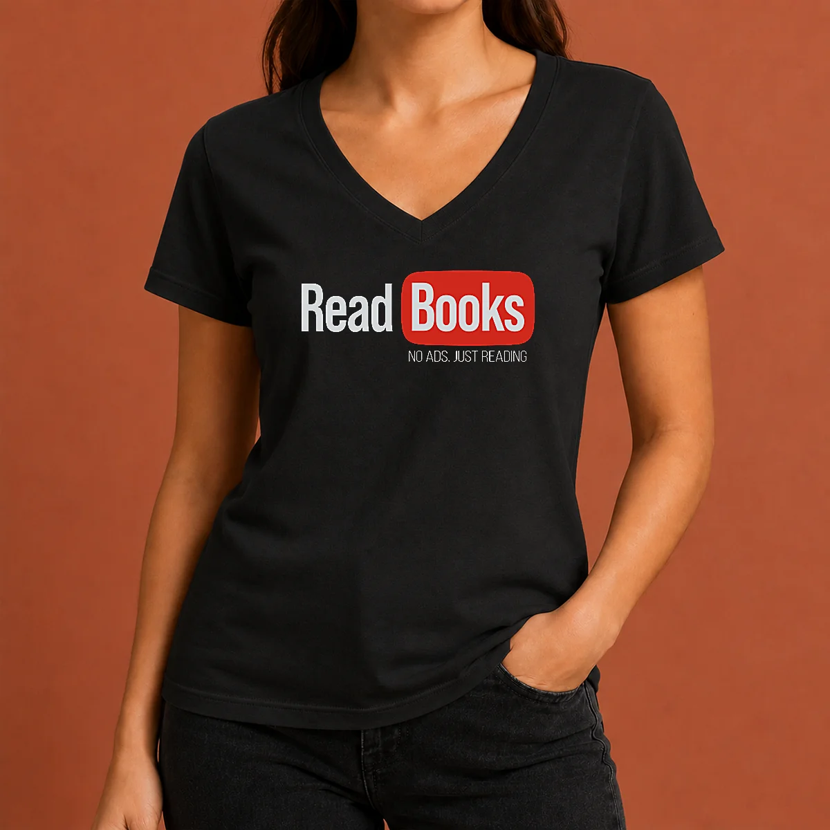 Hot No Ads Just Reading V-Neck Shirt Hot No Ads Just Reading V-Neck Shirt