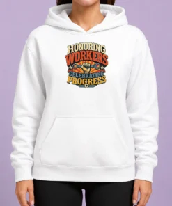 Hot Official Labour Day Vintage For Proud Workers Hoodie in classic fit with front pocket and drawstring hood