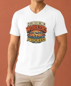 Hot Official Labour Day Vintage For Proud Workers V Neck Shirt in a classic vintage style with short sleeves