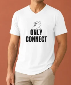 Hot Only Connect Arm Wrestling Hands V Neck Shirt in black with bold graphic design on chest