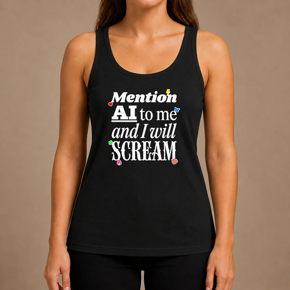 Hot Original Mention AI To Me And I Will Scream Anti Artificial Intelligence Protest Tank Top