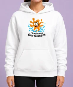 Hot Pretty Cheeky Brain Suck Amoeba Minimalist Hoodie in black, featuring a bold graphic print on a comfortable pullover sweatshirt