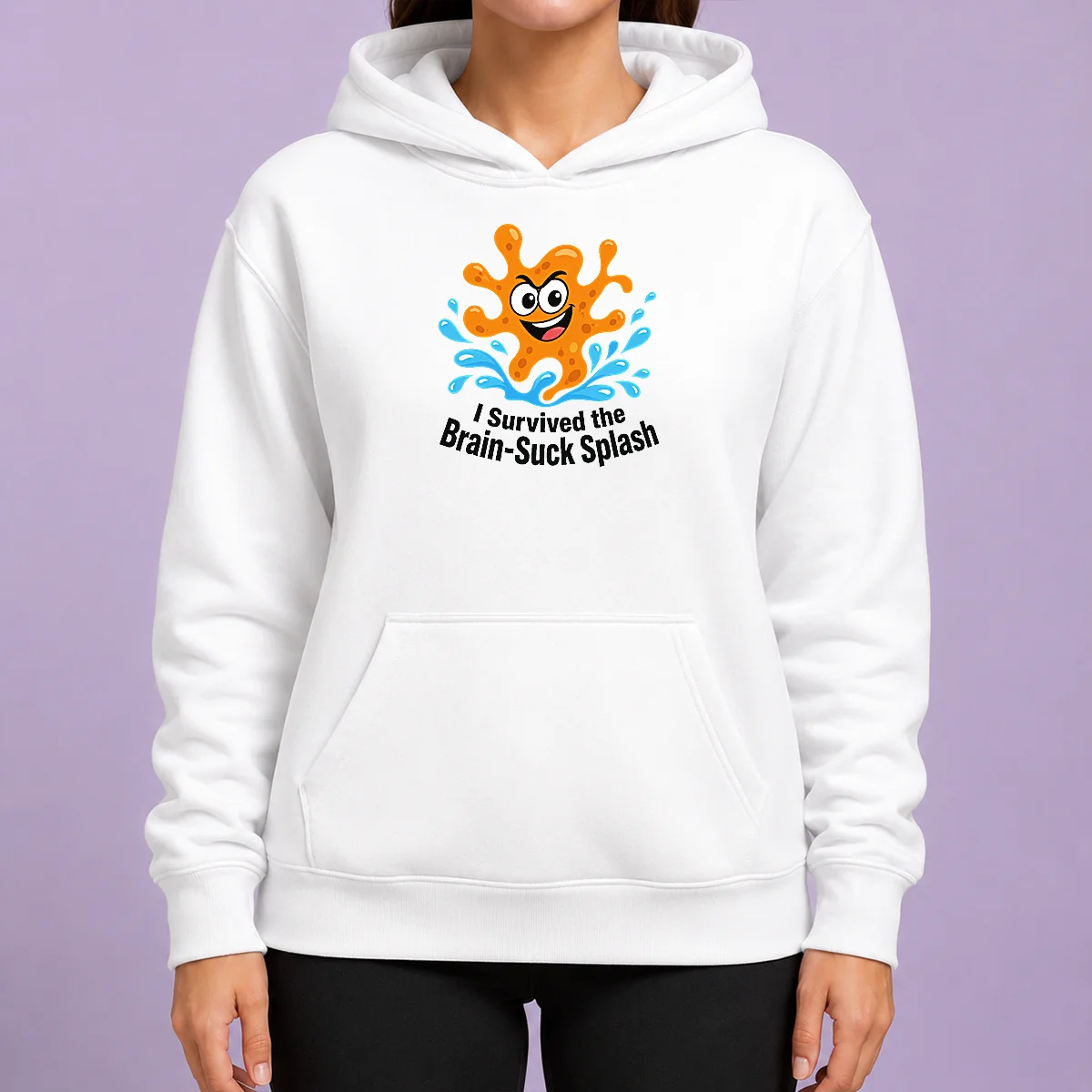 Hot Pretty Cheeky Brain Suck Amoeba Minimalist Hoodie in black, featuring a bold graphic print on a comfortable pullover sweatshirt