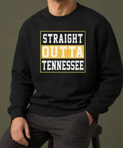 Hot Pretty Straight Outta Tennessee Sweater in black with bold white lettering, cozy long-sleeve pullover