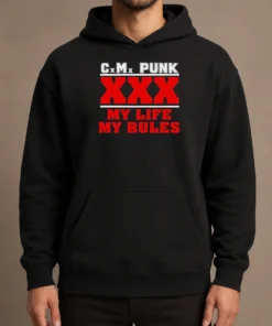 Hot Straight Edge Hardcore CM Punk XXX My Life My Rules black pullover hoodie with bold graphic print