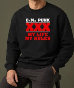 Hot Straight Edge Hardcore CM Punk XXX My Life My Rules sweater in black with bold graphic print
