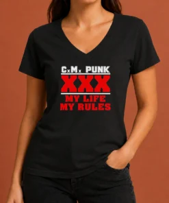 Hot Straight Edge Hardcore CM Punk XXX My Life My Rules V-Neck Shirt
