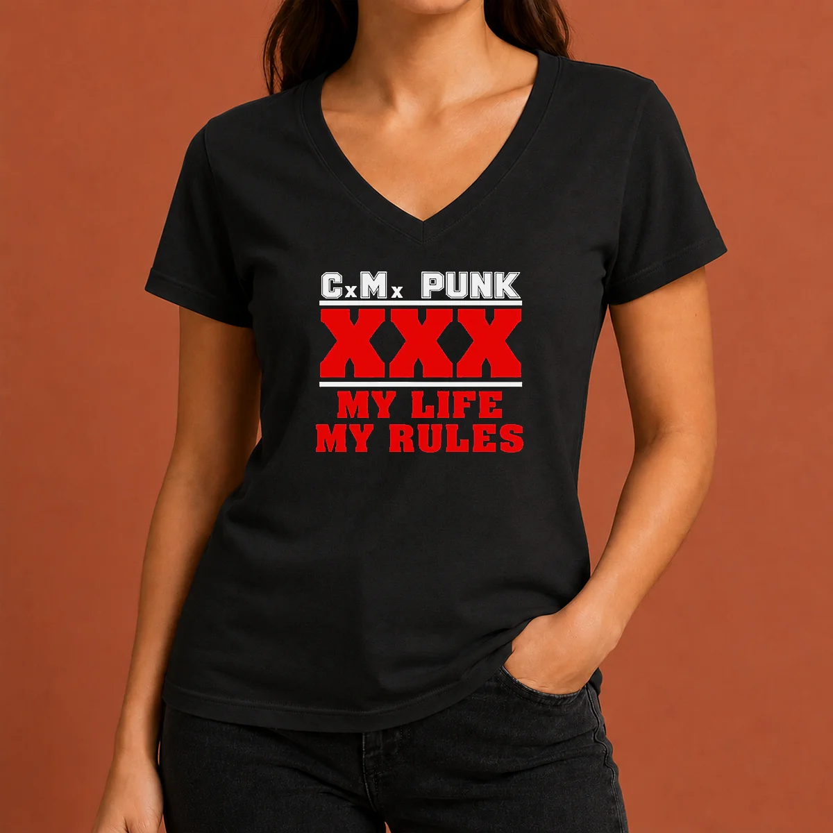 Hot Straight Edge Hardcore CM Punk V-Neck Shirt Hot Straight Edge Hardcore CM Punk V-Neck Shirt