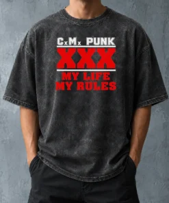 Hot Straight Edge Hardcore CM Punk XXX My Life My Rules Washed T-Shirt