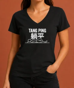 Hot Top Tang Ping Lying Flat Anti Hustle Culture V-Neck Shirt